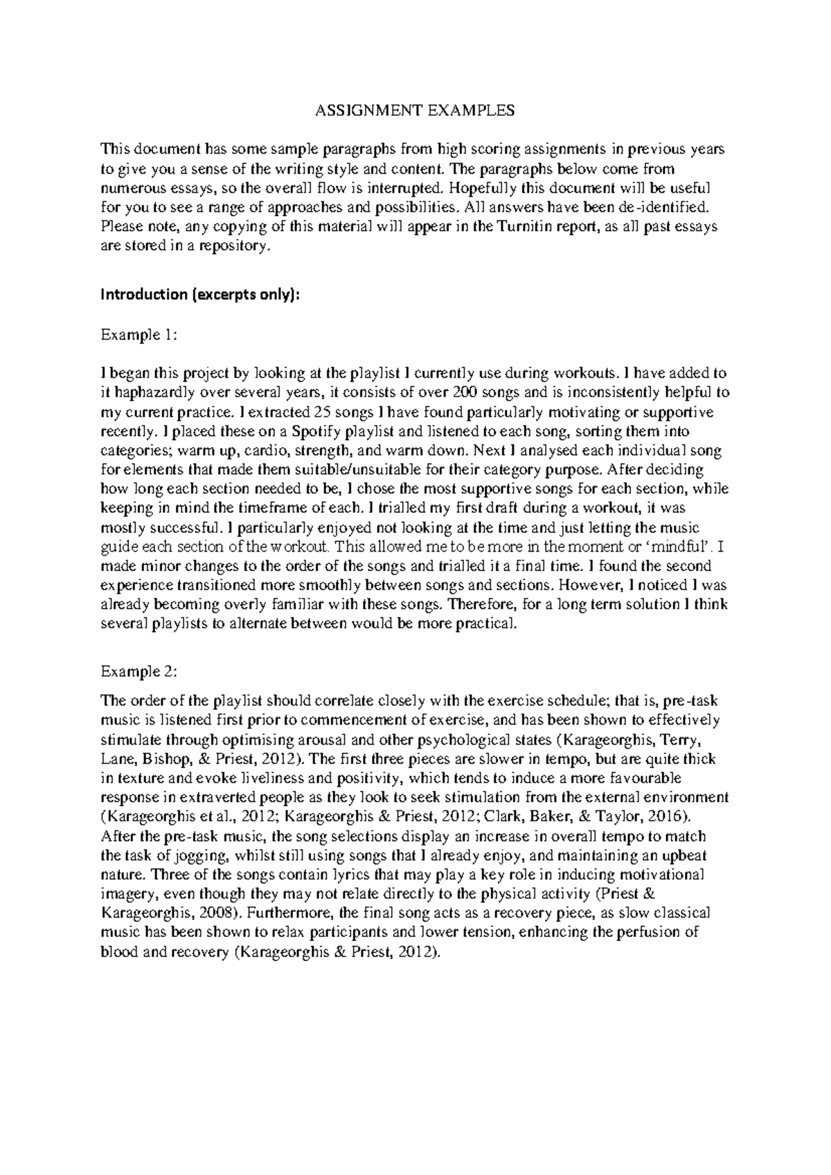 Example assignment - ASSIGNMENT EXAMPLES This document has some sample ...