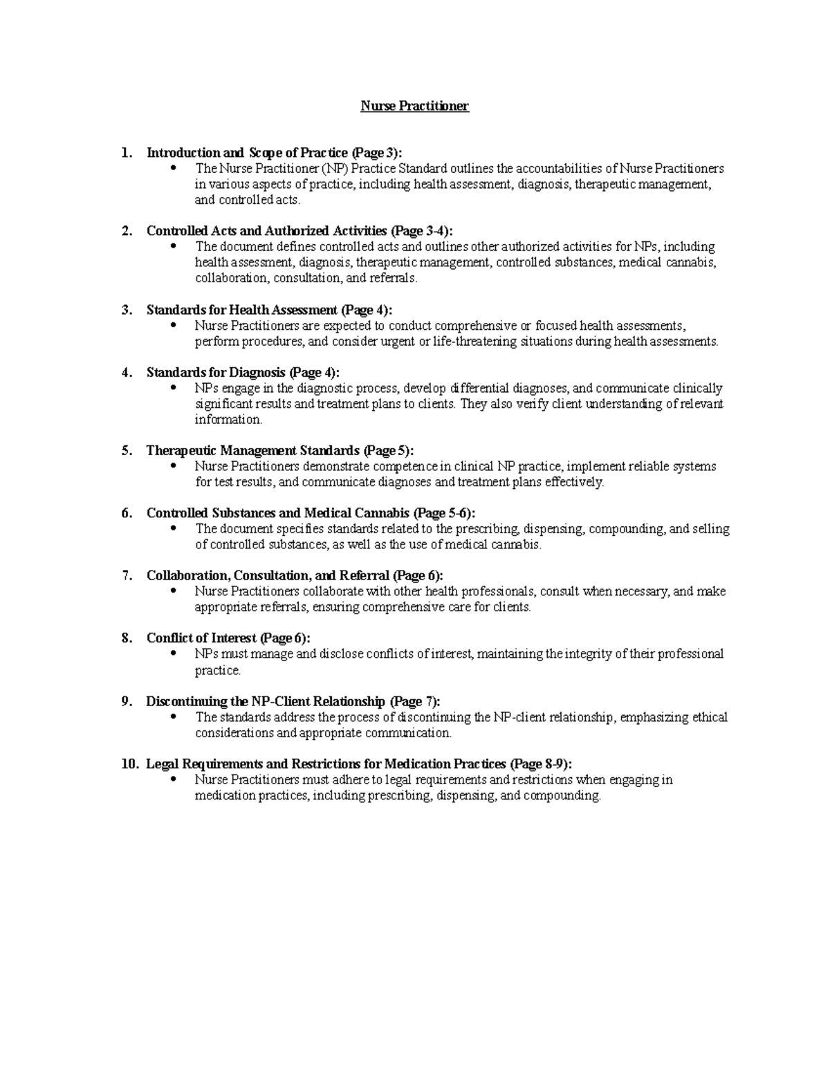 Nurse Practitioner - Summary Nursing Practice I - Nurse Practitioner ...