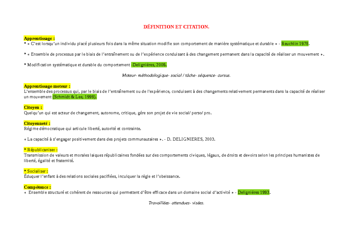 Définition ET Citation - DÉFINITION ET CITATION. Apprentissage : « C ...
