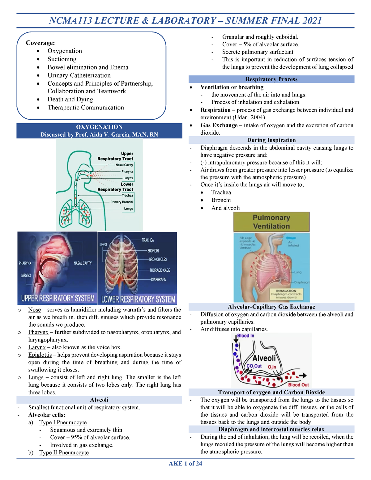 Oxygenation - NCMA113 LECTURE & LABORATORY – SUMMER FINAL 2021 AKE 1 of ...
