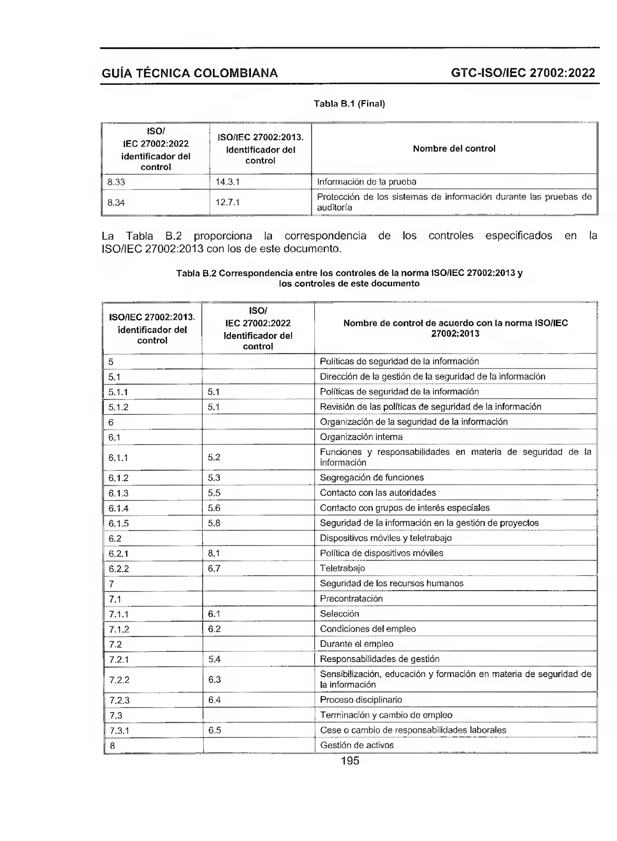 Anexo B 2 - GUIA TECNICA COLOMB 1 ANA GTC - ISO/IEC 27002 : 2022 Tabla ...