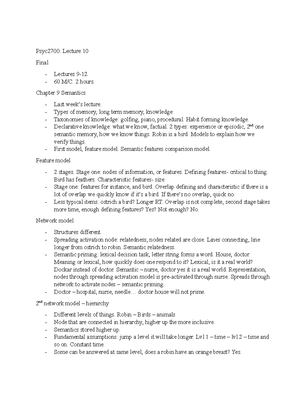 Cognitive Psychology Imagery - Psyc2700: Lecture 10 Final - Lectures 9 ...
