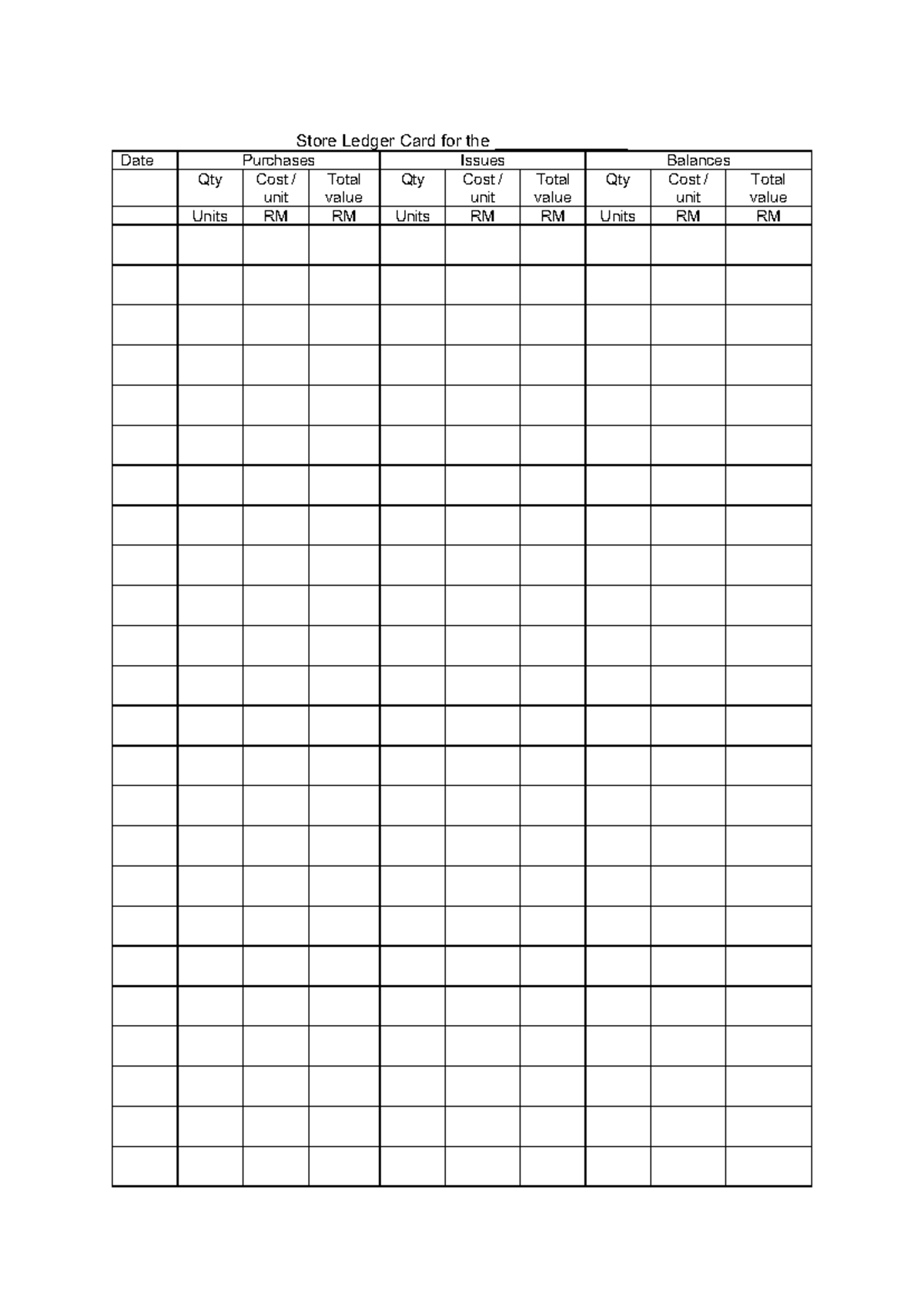 Store Ledger Card template accountancy Store Ledger Card for the ______________ Date