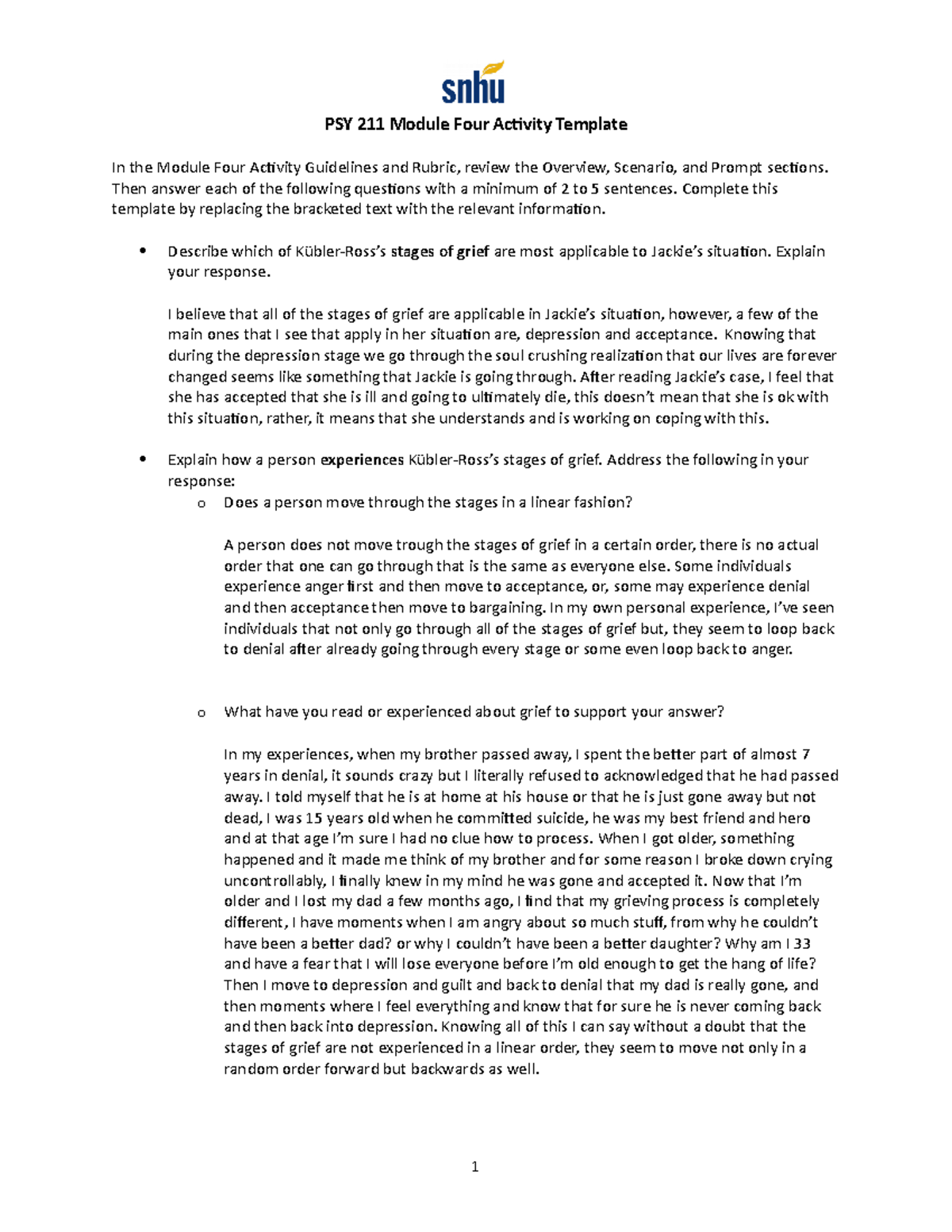 PSY 211 Module Four Activity complete - PSY211 - SNHU - Studocu