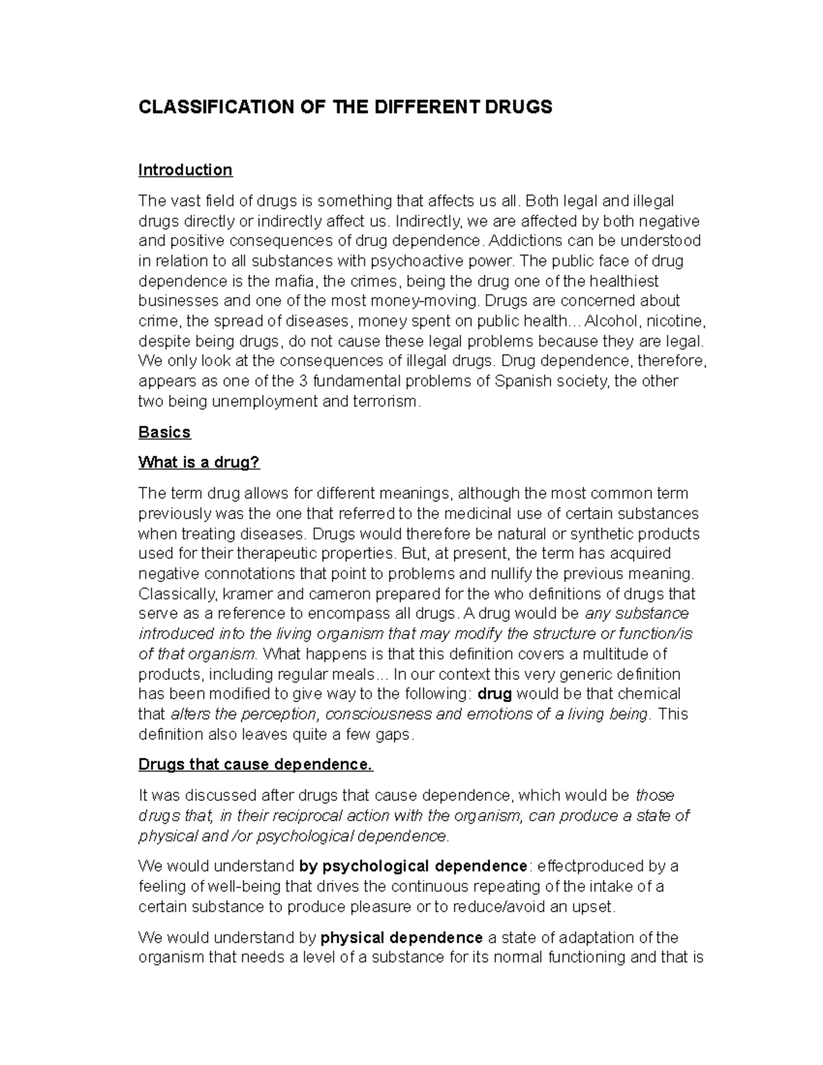 Classification OF THE Different Drugs - CLASSIFICATION OF THE DIFFERENT ...