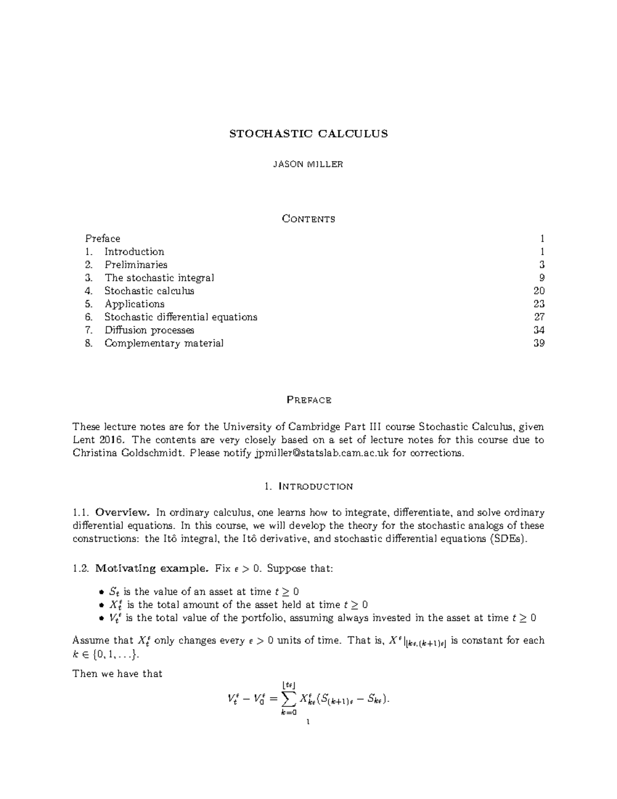 Lecture Notes - Samenvatting Stochastic Calculus - STOCHASTIC CALCULUS ...