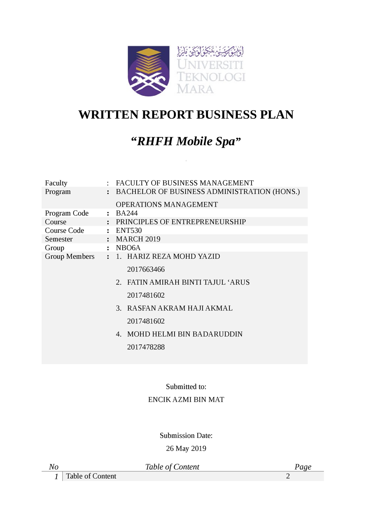 business plan report ent530