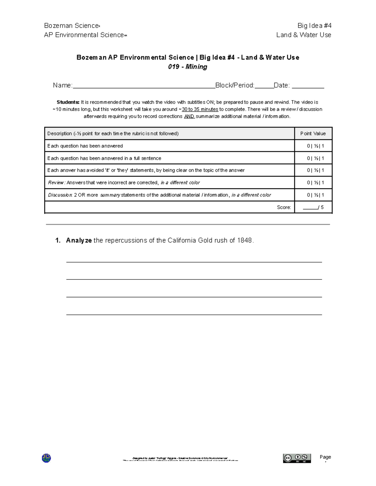 019 Mining Student Print AP Environmental Science** Land & Water Use Page scihigg. *The use