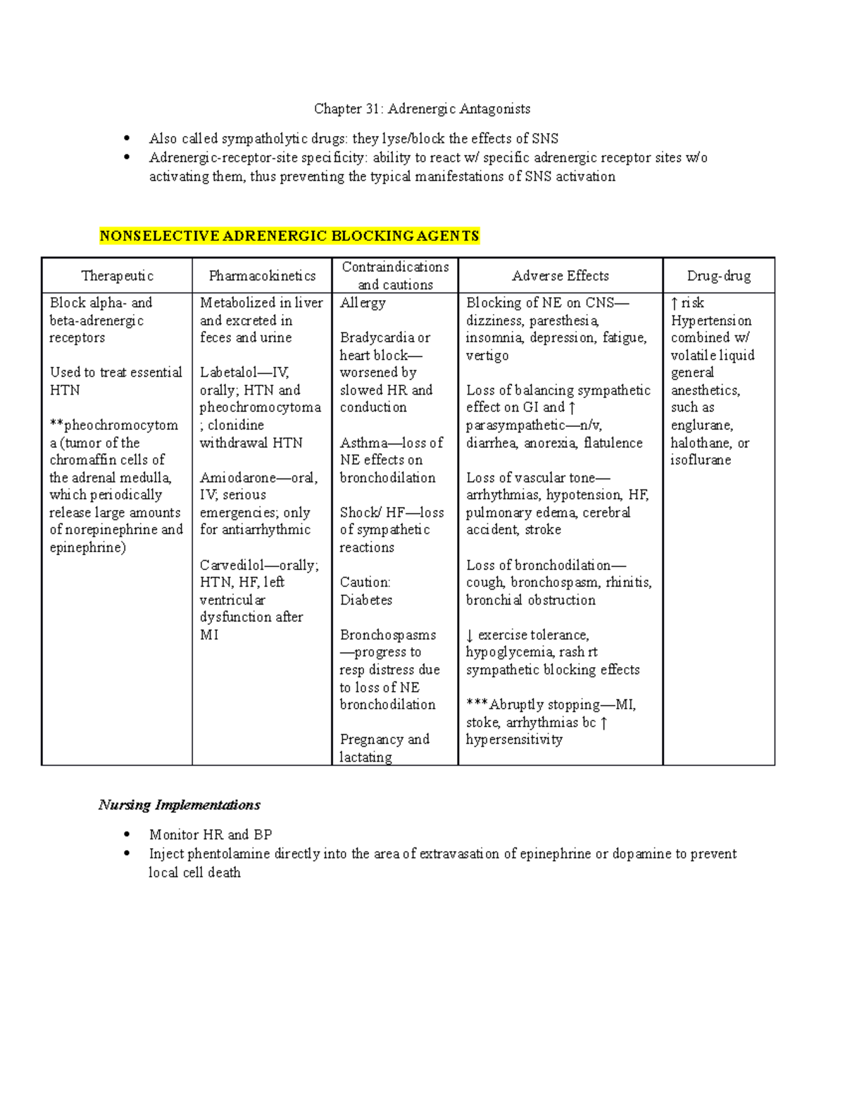 Ch. 31 Adrenergic Antagonist Chapter 31 Adrenergic Antagonists