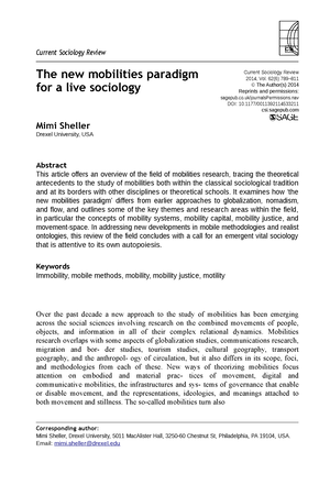 The new mddaa fora live sdd - CS 533211 Current Sociology Review The new mobilities - Studocu