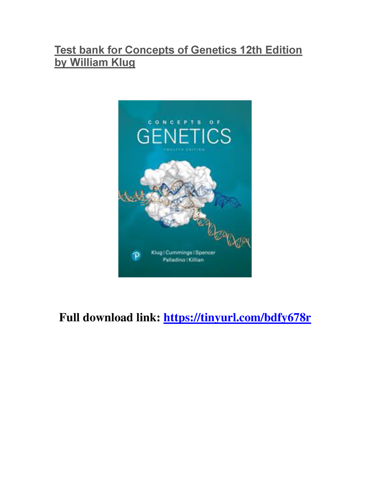 Test Bank For Concepts Of Genetics 12th Edition By William Klug - Test ...