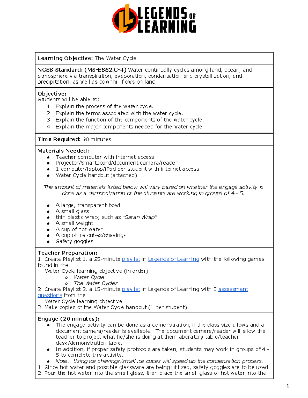 The-Water-Cycle - Water Cycle Lesson Plan - Learning Objective: The ...