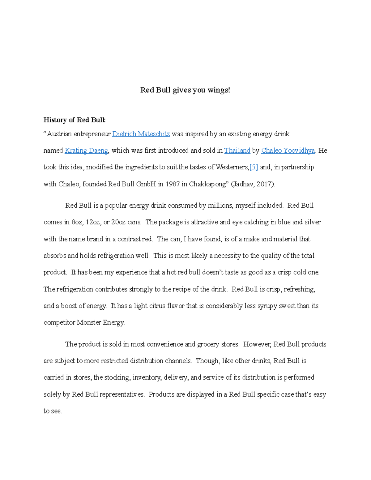 Andria Biggs Red Bull Marketing Assignment Red Bull Gives You Wings History Of Red Bull Studocu