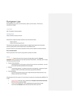 Notes EU Law - European Union Law Introduction: Background Of The ...