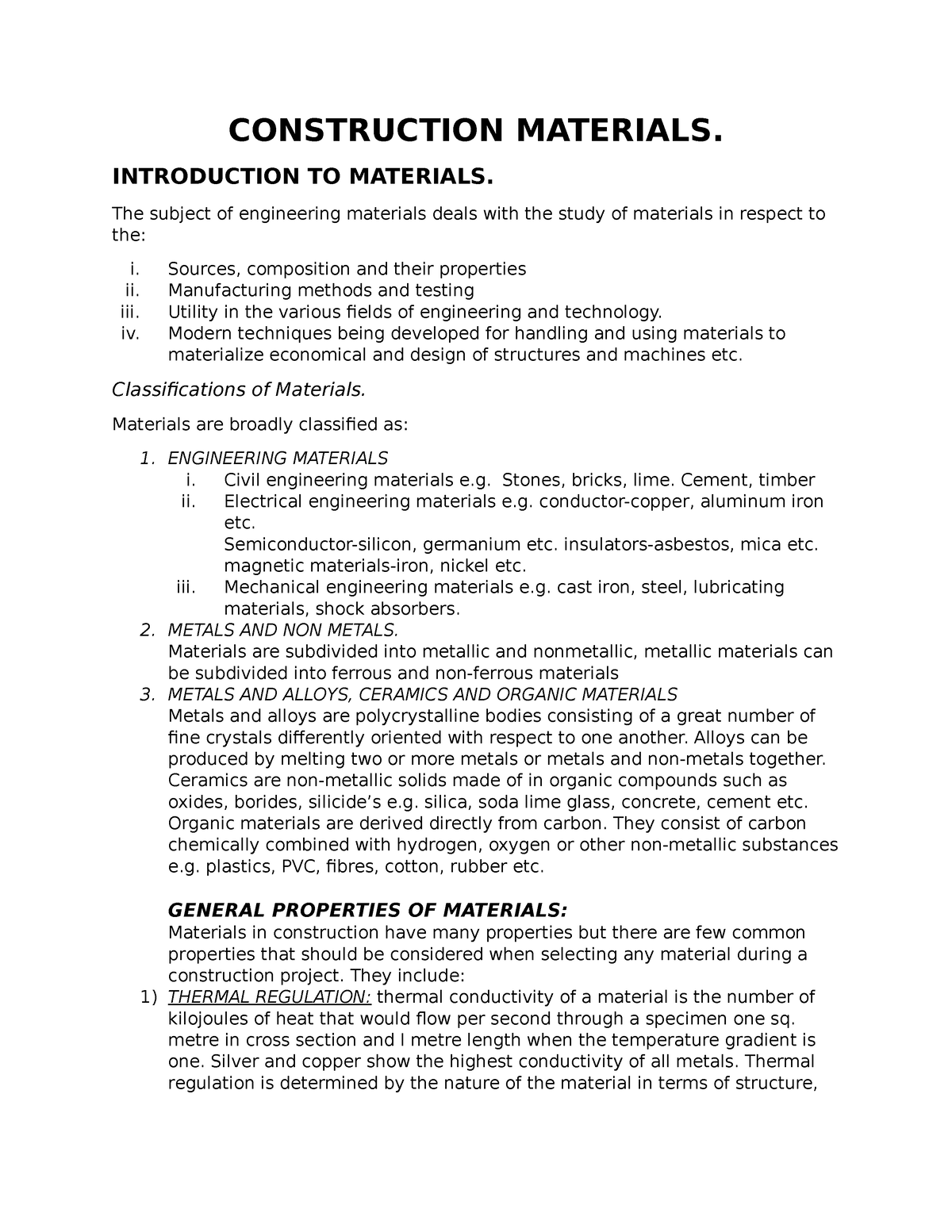 Diploma YEAR 1 Construction Materials Notes - CONSTRUCTION MATERIALS ...