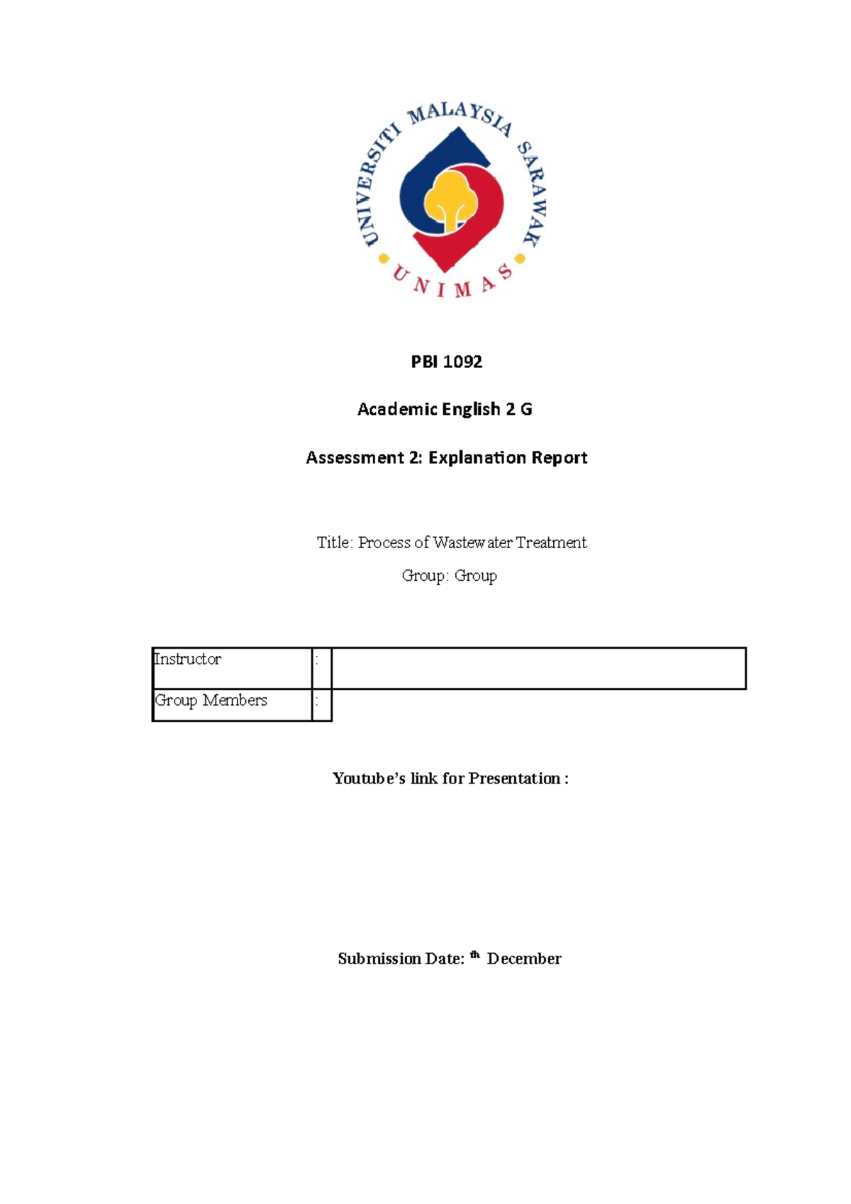 Process of wastewater treatment (G35) Group number 6 - PBI 1092 ...