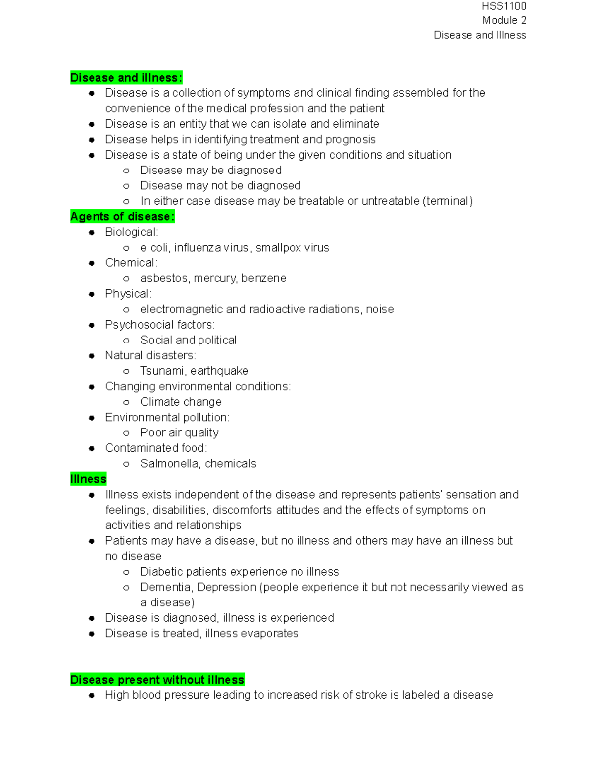 Module 2 Disease and Illness - HSS1100 Module 2 Disease and Illness ...