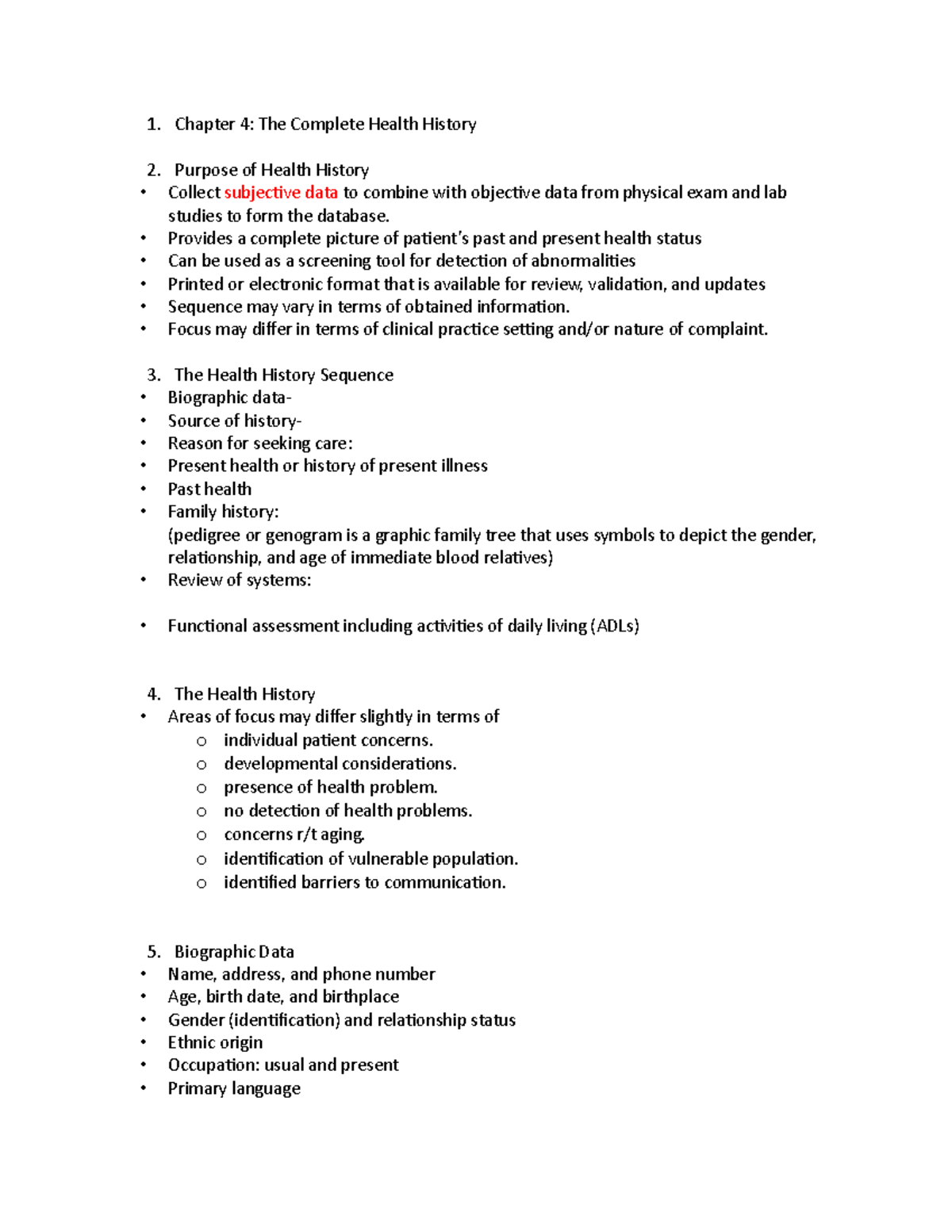 Chapter 4 complete health history - Chapter 4: The Complete Health ...