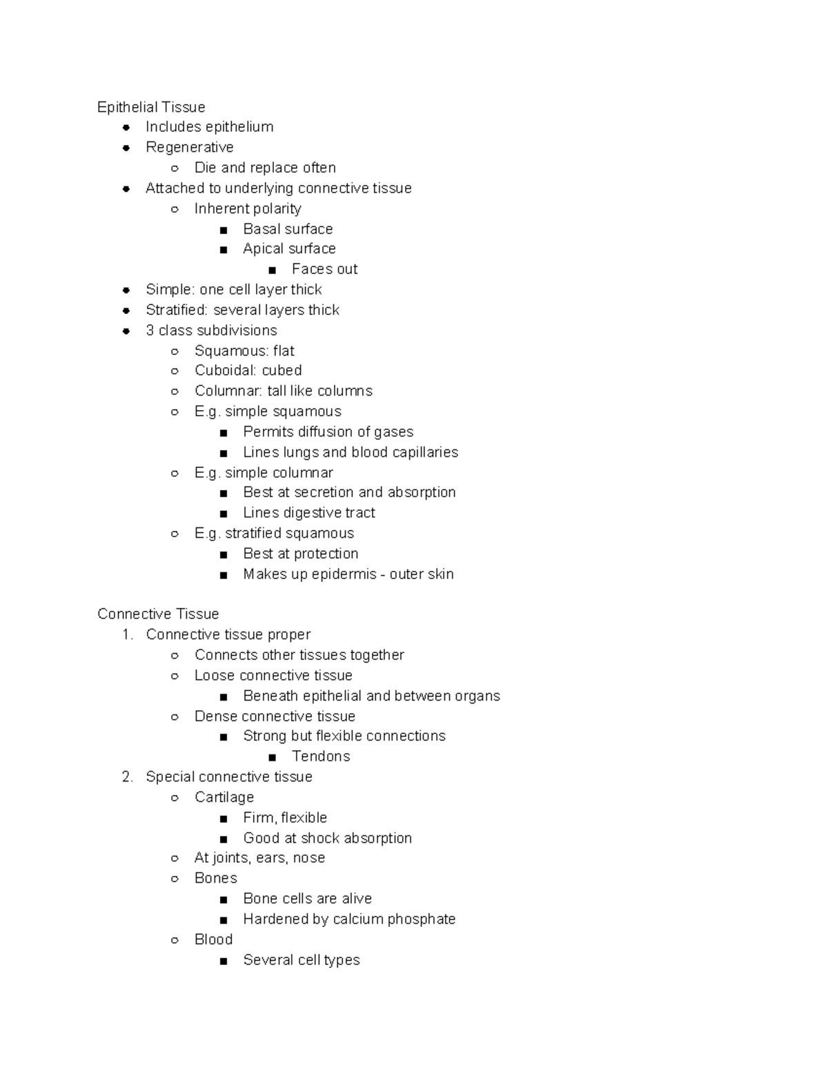 Tissues - Lecture notes 10 - Epithelial Tissue Includes epithelium ...