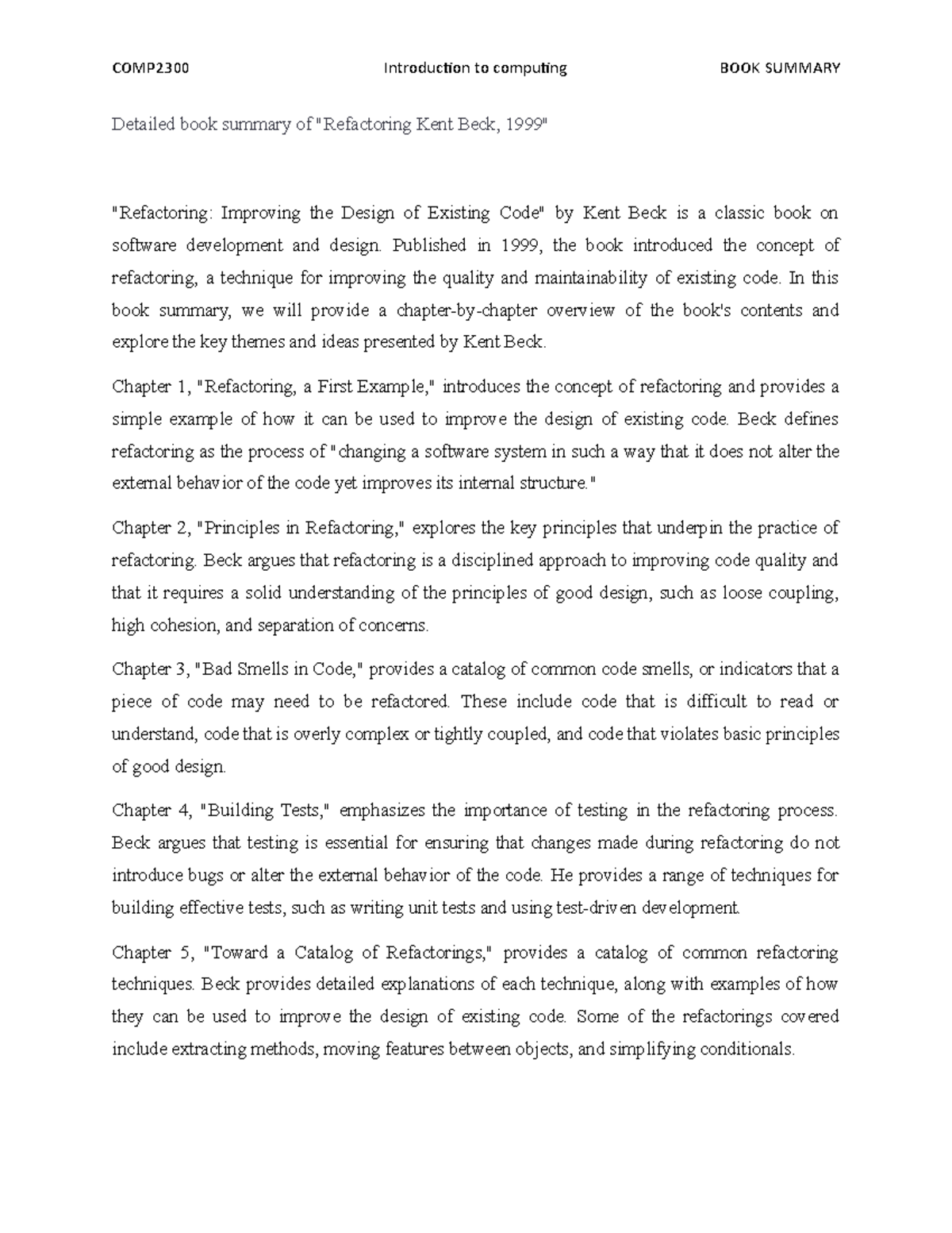 Detailed book summary of Refactoring - Published in 1999, the book ...