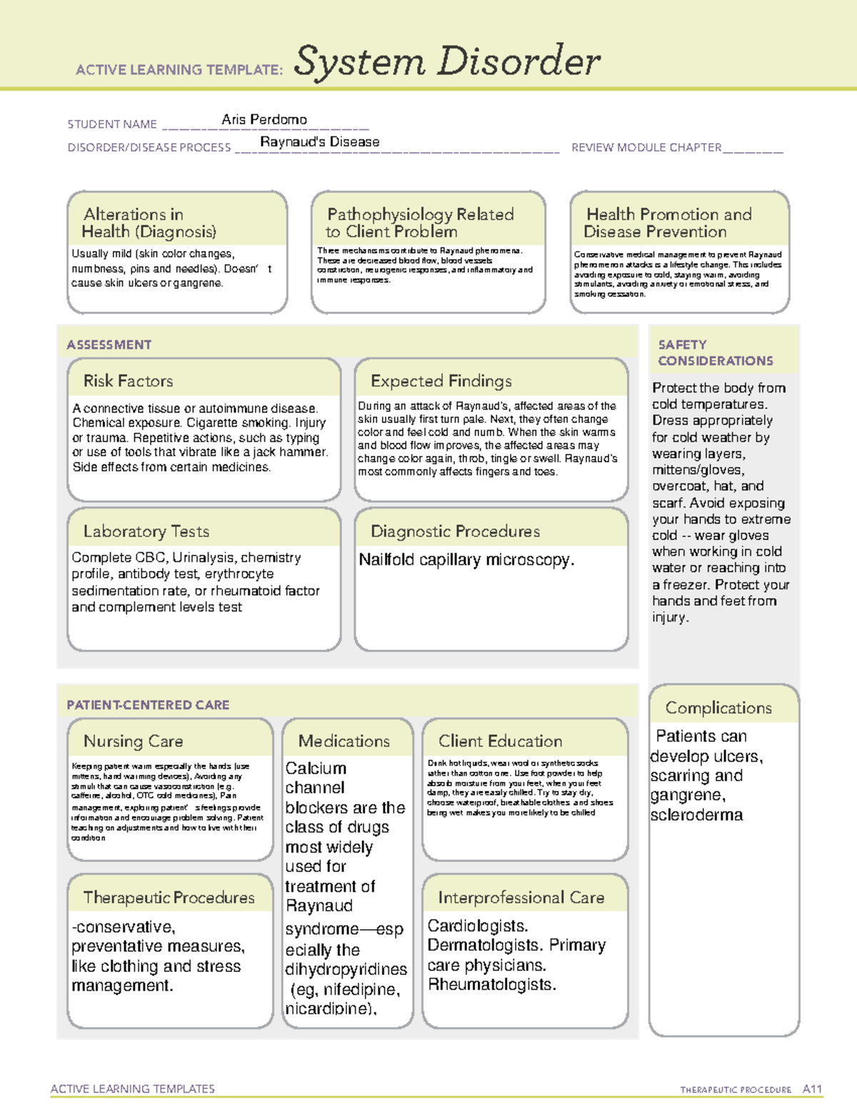 Raynaud's Disease - ACTIVE LEARNING TEMPLATES THERAPEUTIC PROCEDURE A ...