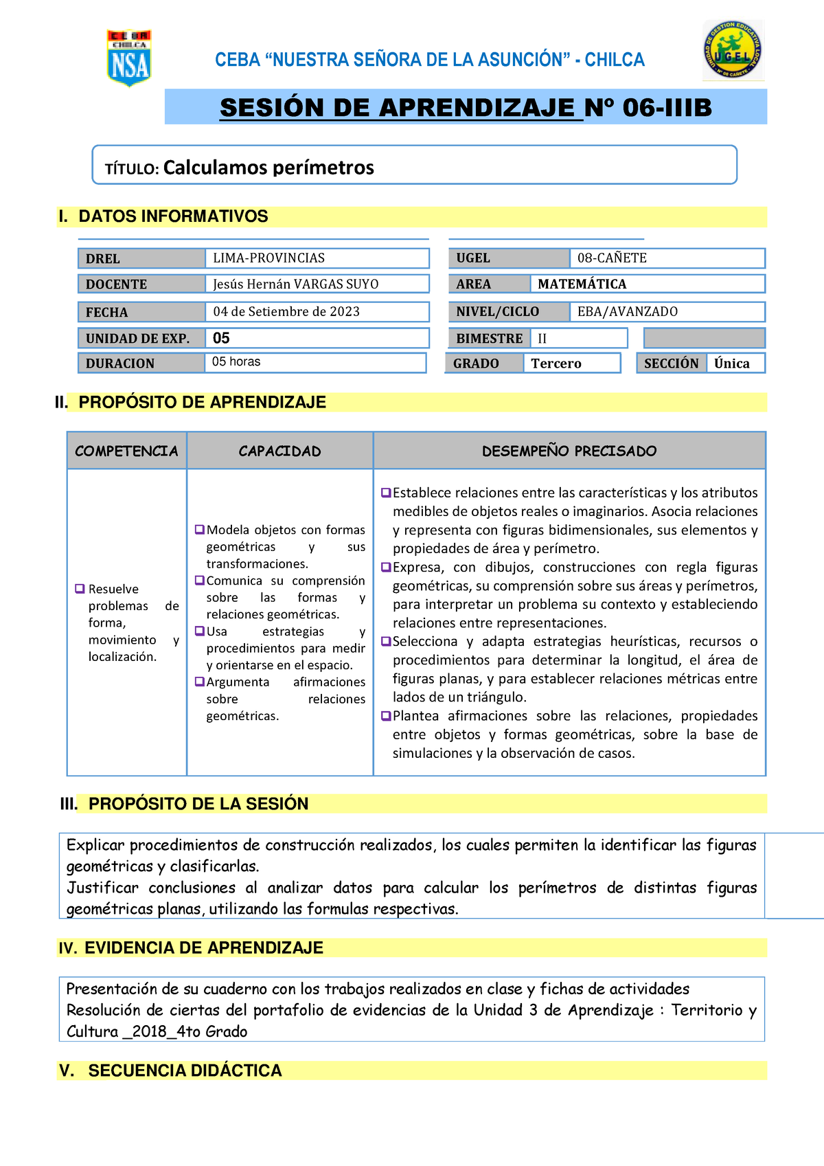 Sesion DE Aprendizaje 06 IIIB CEBA NSA 2023 Matematica Tercero - SESI”N ...