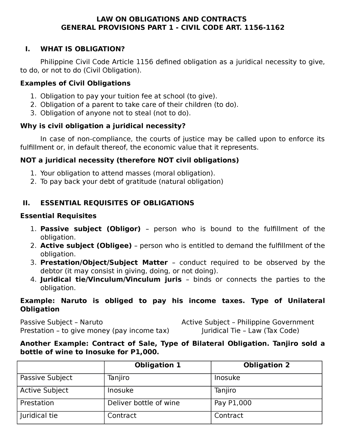 Law On Obligations And Contracts - LAW ON OBLIGATIONS AND CONTRACTS ...