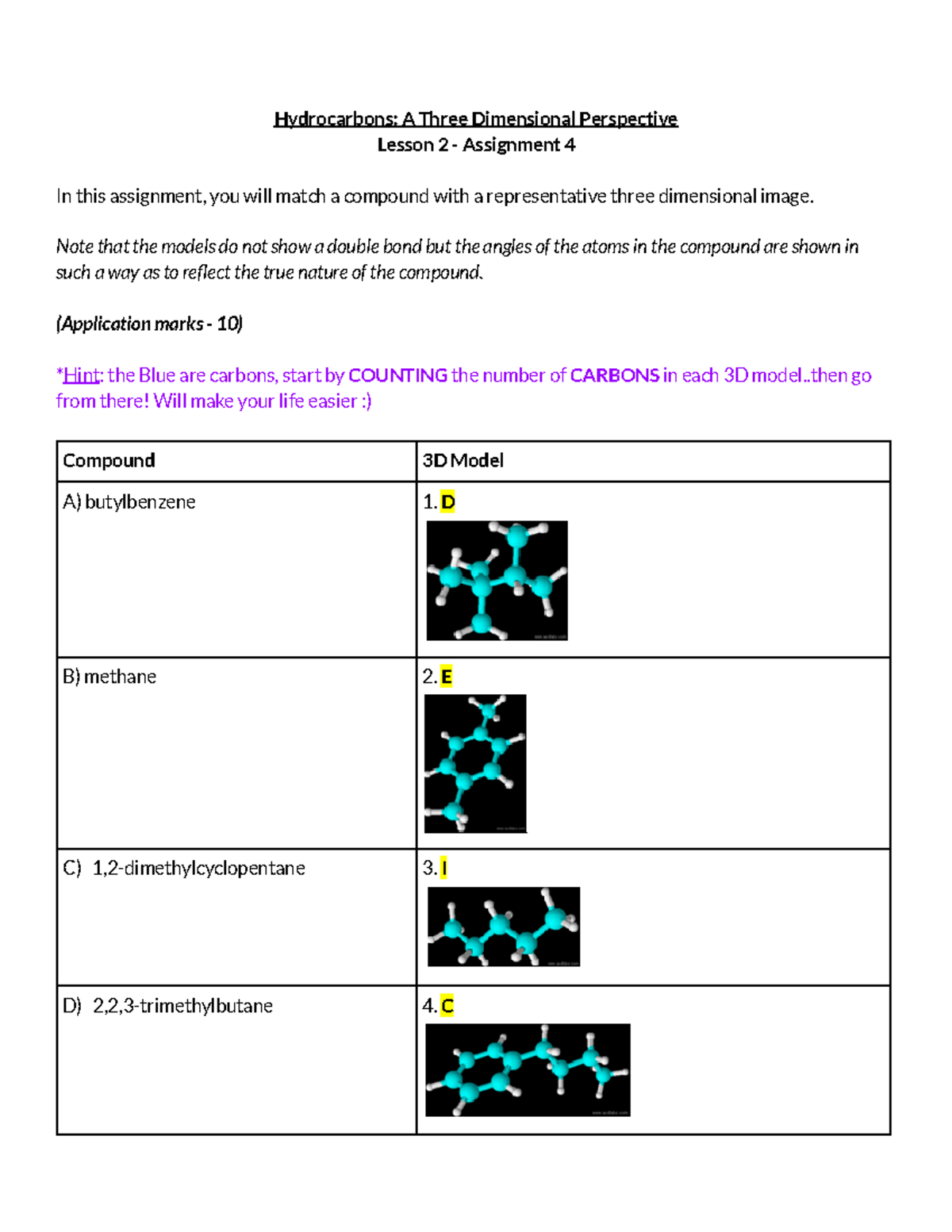 chemistry 6.3 assignment hydrocarbons