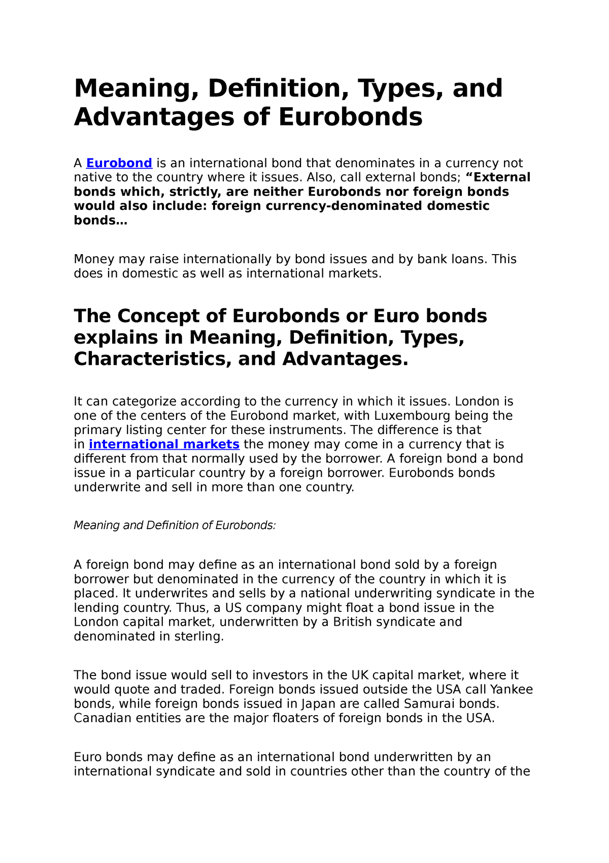 Euro Bonds-1 - Lecture Notes - Meaning, Definition, Types, And ...