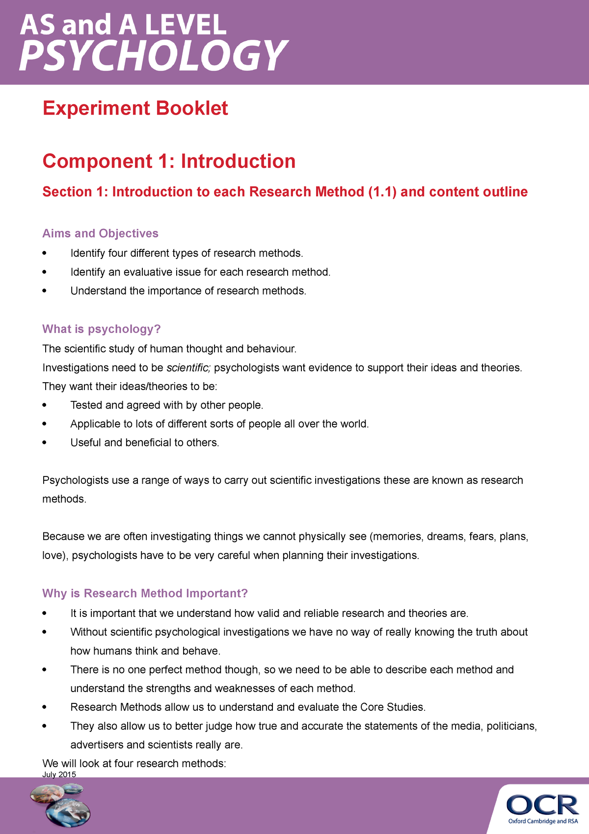 Experiments Learner Workbook - Experiment Booklet Component 1 ...