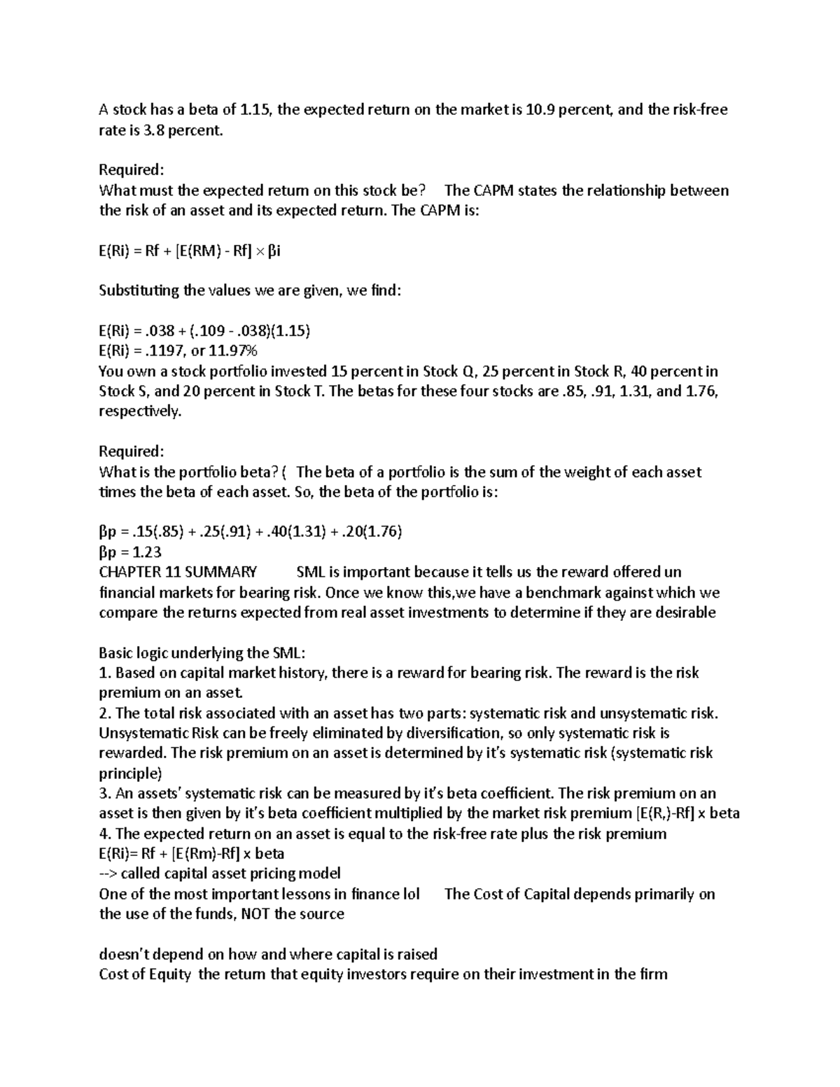 assignment-4-finance-a-stock-has-a-beta-of-1-the-expected-return-on