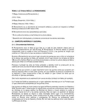 Historia Y Cultura Contexto Tema Le Xvi Me Si Cle La Renaissance Etapa Comienzos Del Renacimiento 1515 1534 Etapa Desarrollo 1534 1560 Etapa Madurez 1560 1598 Studocu