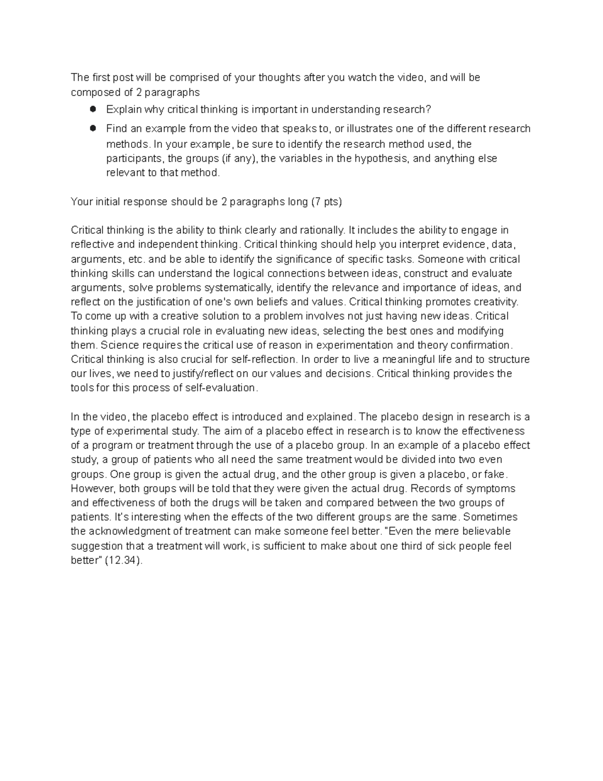 PSY 201A Module 2 Discussion - The first post will be comprised of your ...