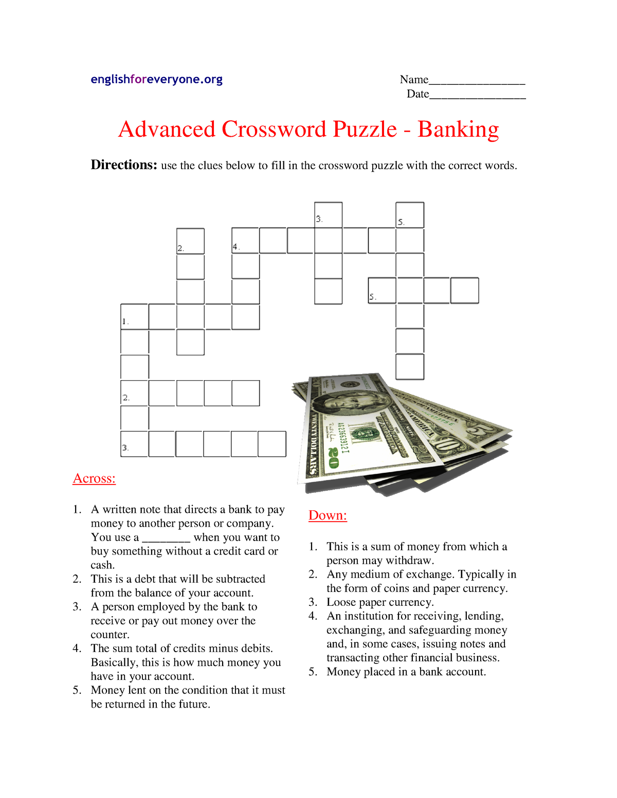Advanced Crossword Puzzle Banking StuDocu