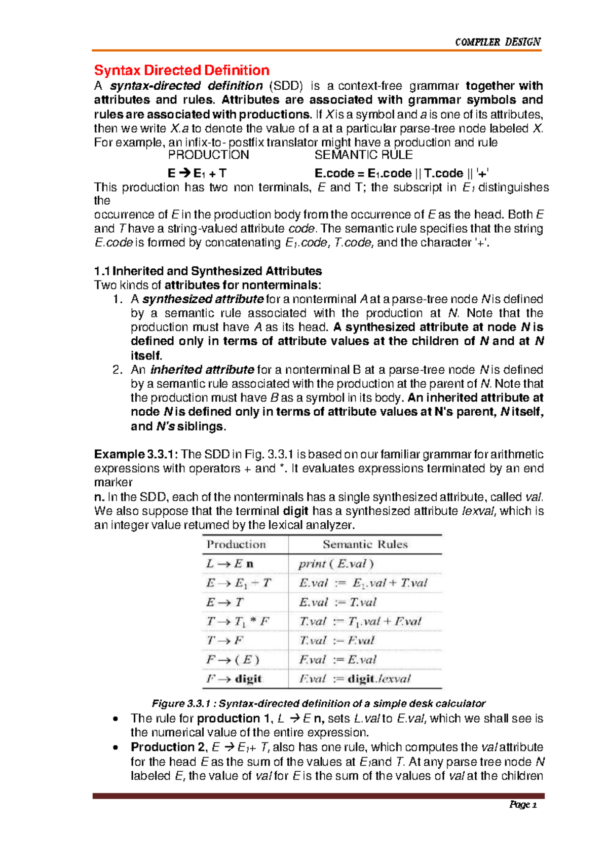 CD UNIT-3 - fff - Syntax Directed Definition A syntax-directed ...