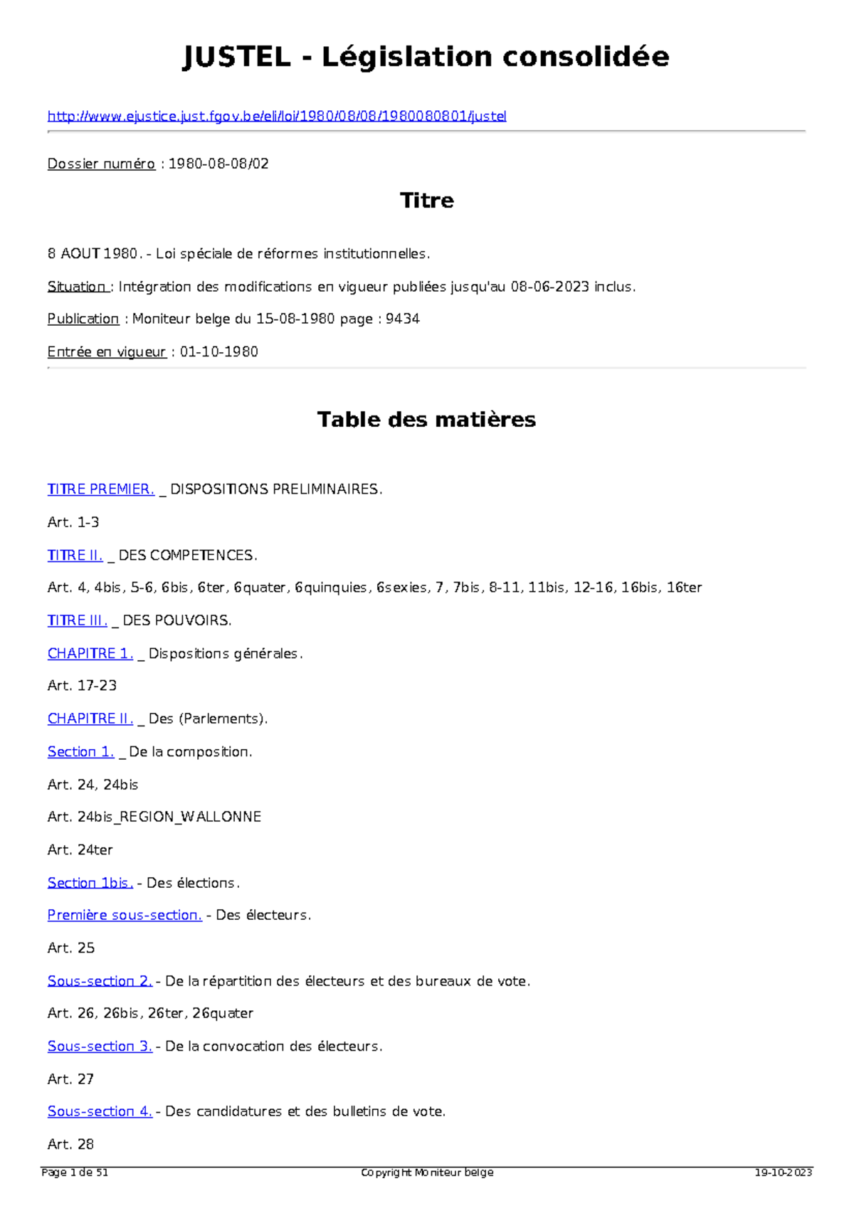 LSRI - Loi spéciale des réformes institutionnelles - JUSTEL ...