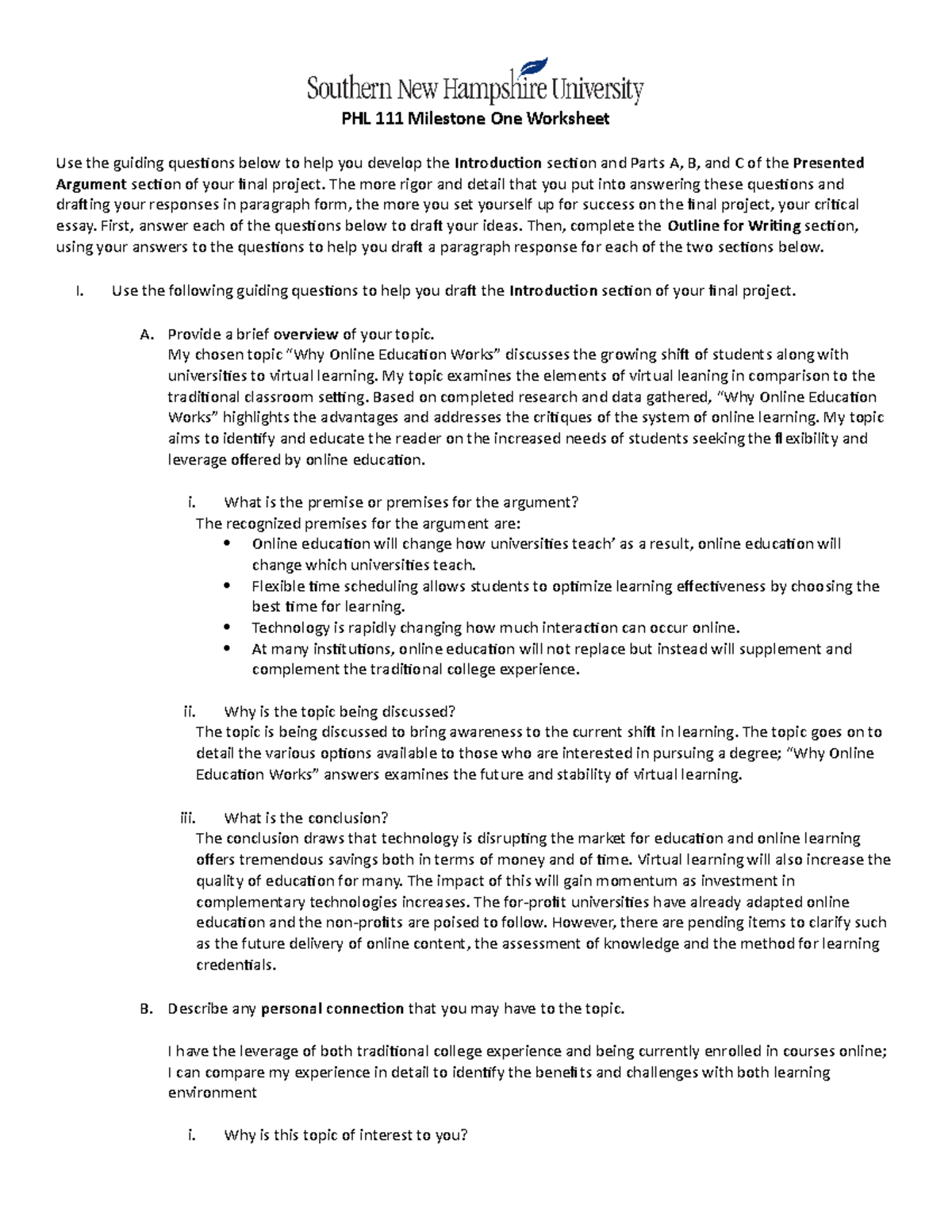 Milestone 1 Worksheet Phl 111 Milestone One Worksheet Use The