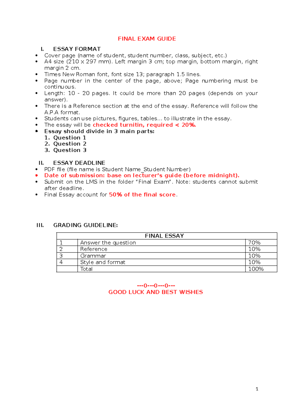 Final-Report - Theory - FINAL EXAM GUIDE I. ESSAY FORMAT Cover page ...