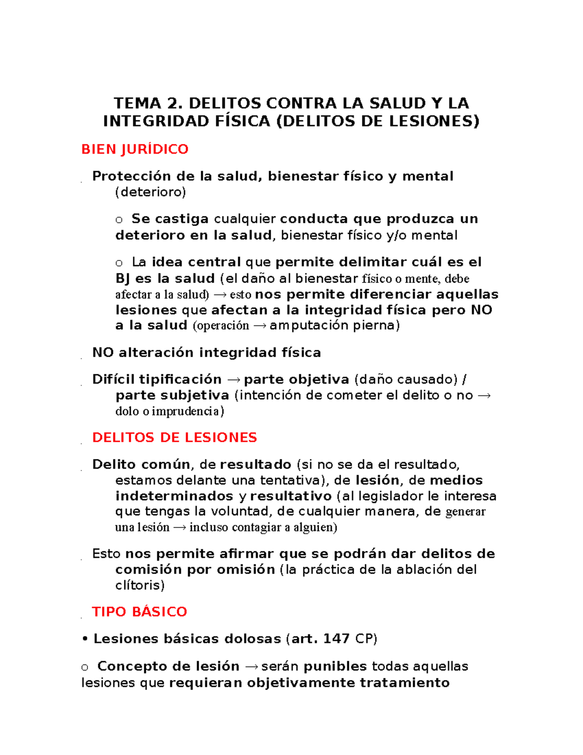 TEMA 2. Delitos Contra LA Salud Y LA Integridad Física ( Delitos DE ...
