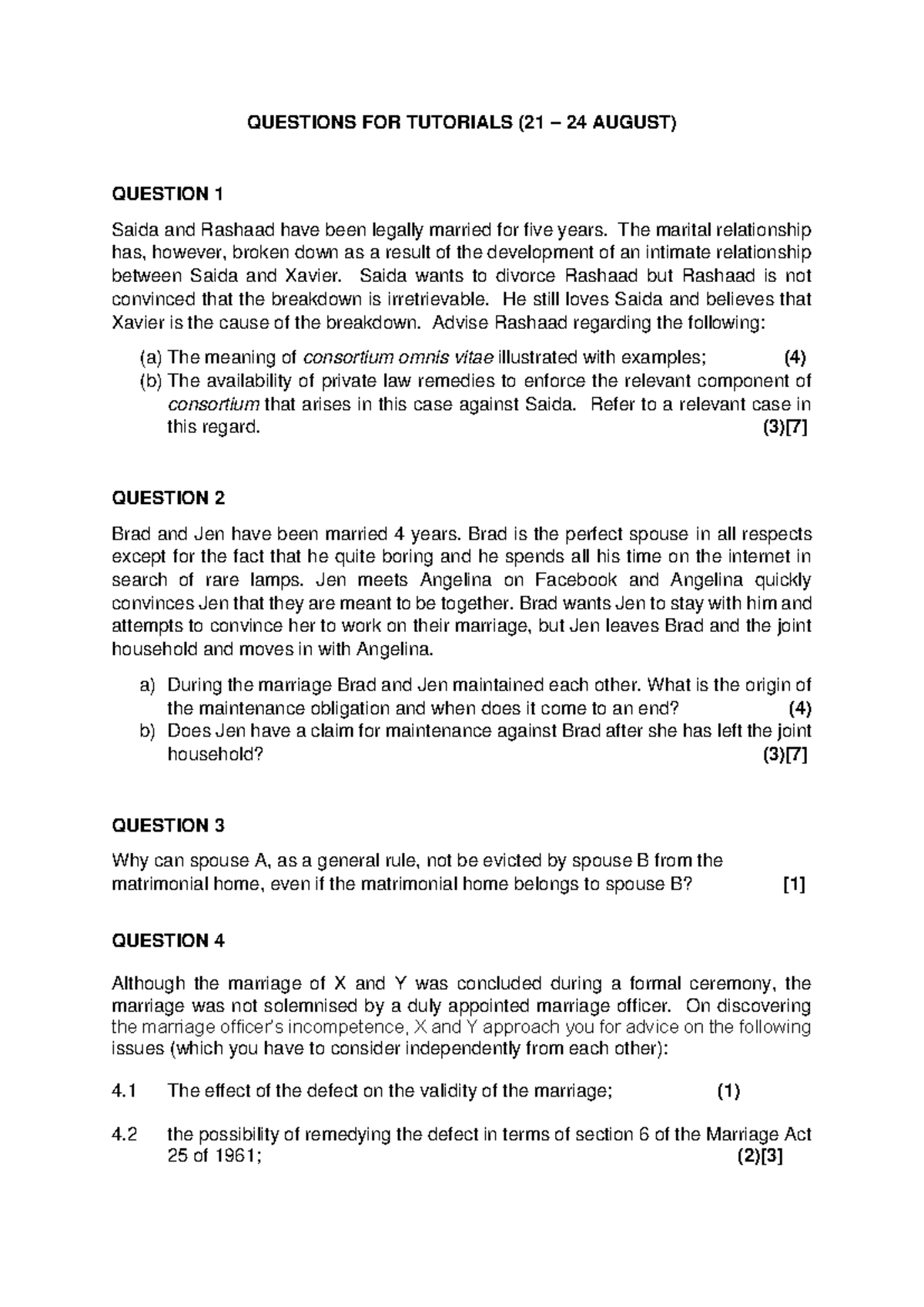 Questions for tutorials Student document - QUESTIONS FOR TUTORIALS (21 ...