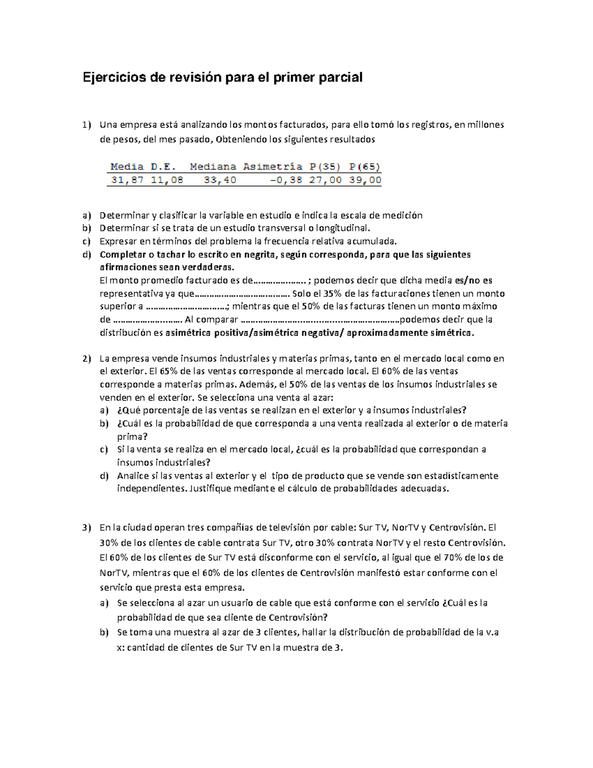 Ejercicios de revisión para el primer parcial - Ejercicios de revisión ...
