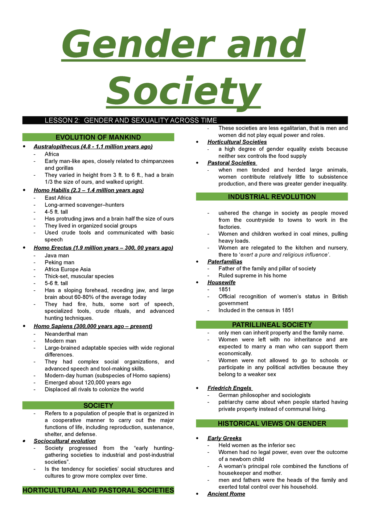 Gensoc L2 Gender And Sexuality Across Time Gender And Society Lesson 2 Gender And Sexuality