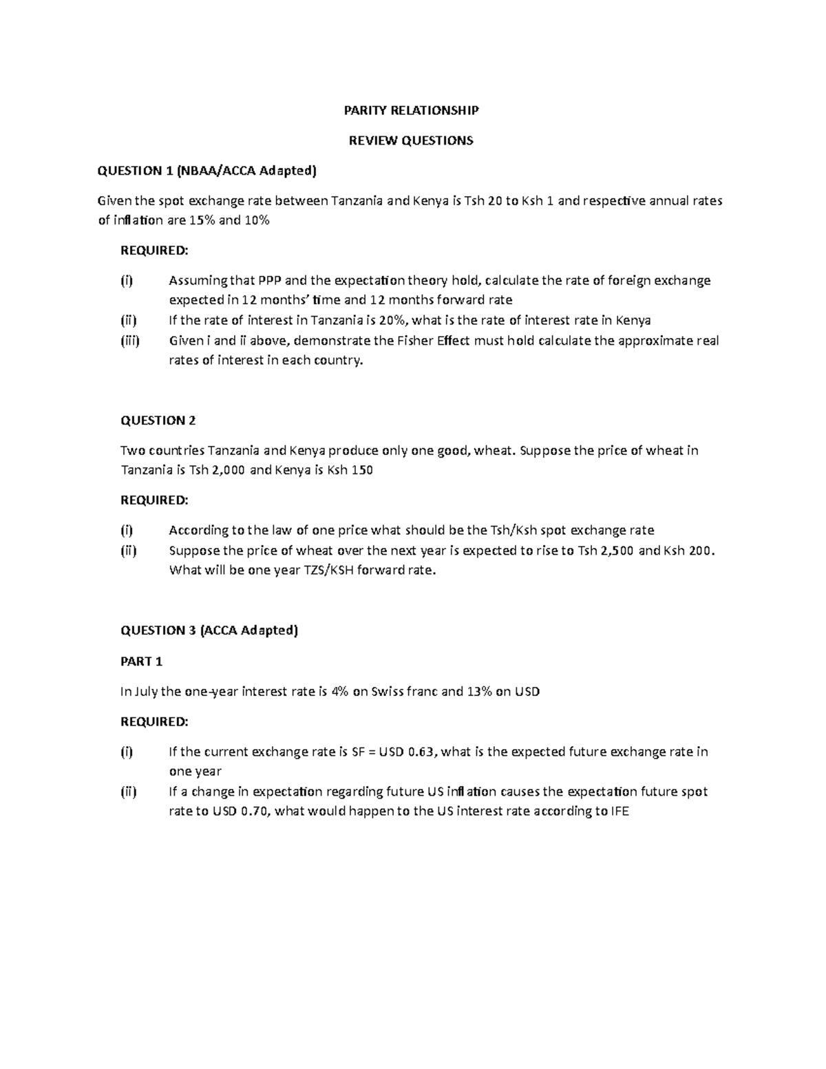 Parity Relationship - For practice - PARITY RELATIONSHIP REVIEW ...