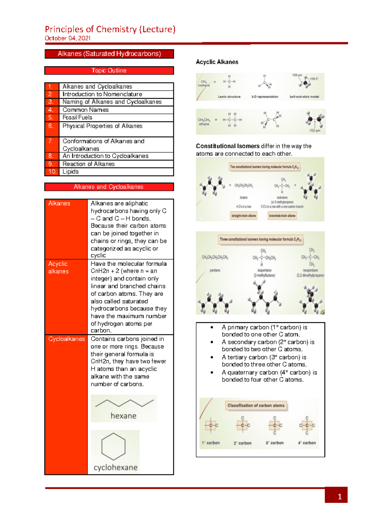 Alkanes (Saturated Hydrocarbons) - October 04 , 2021 1 Topic Outline ...