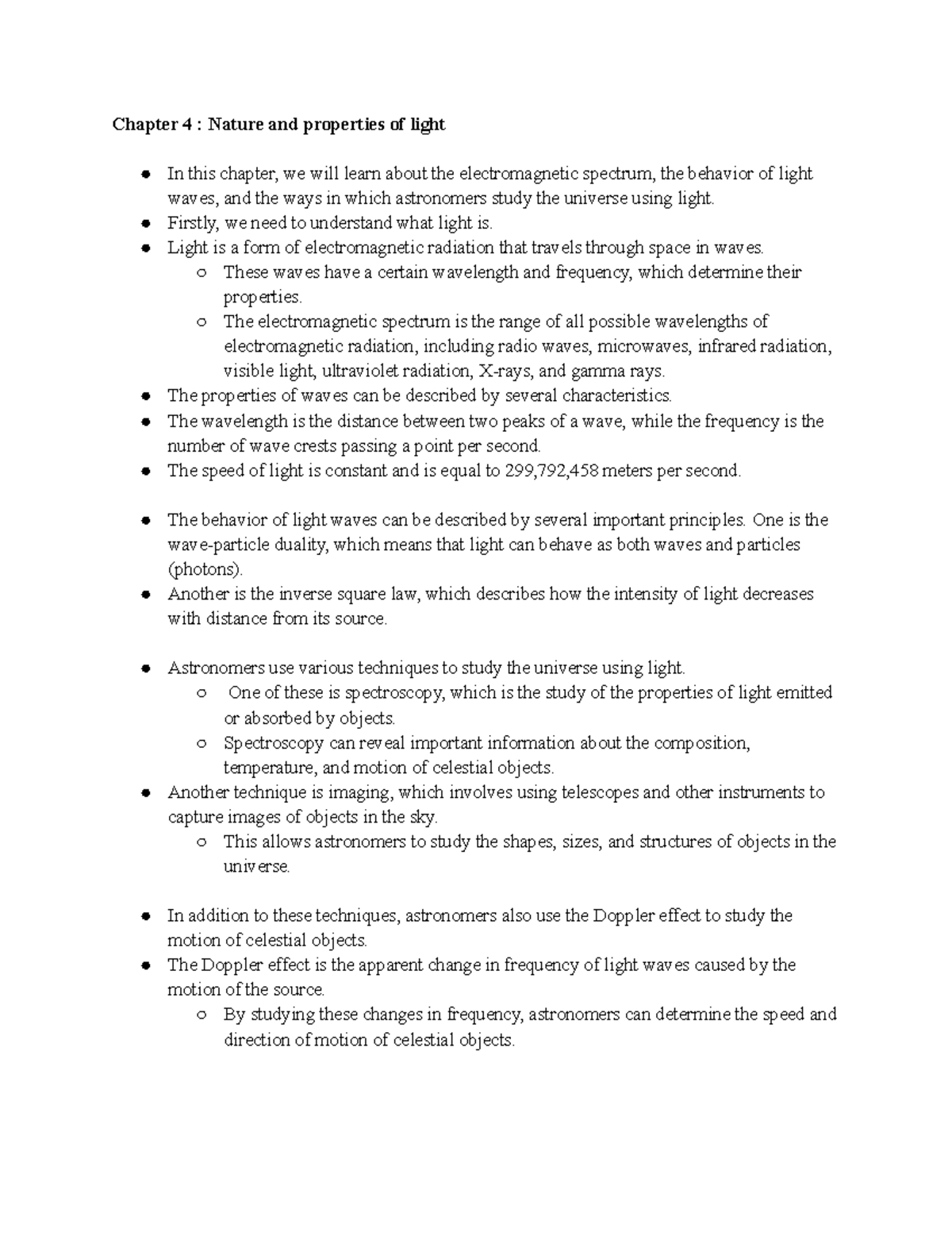 ASTR 101 Ch 4 - ASTR 101 Notes chapter 4 - Chapter 4 : Nature and ...