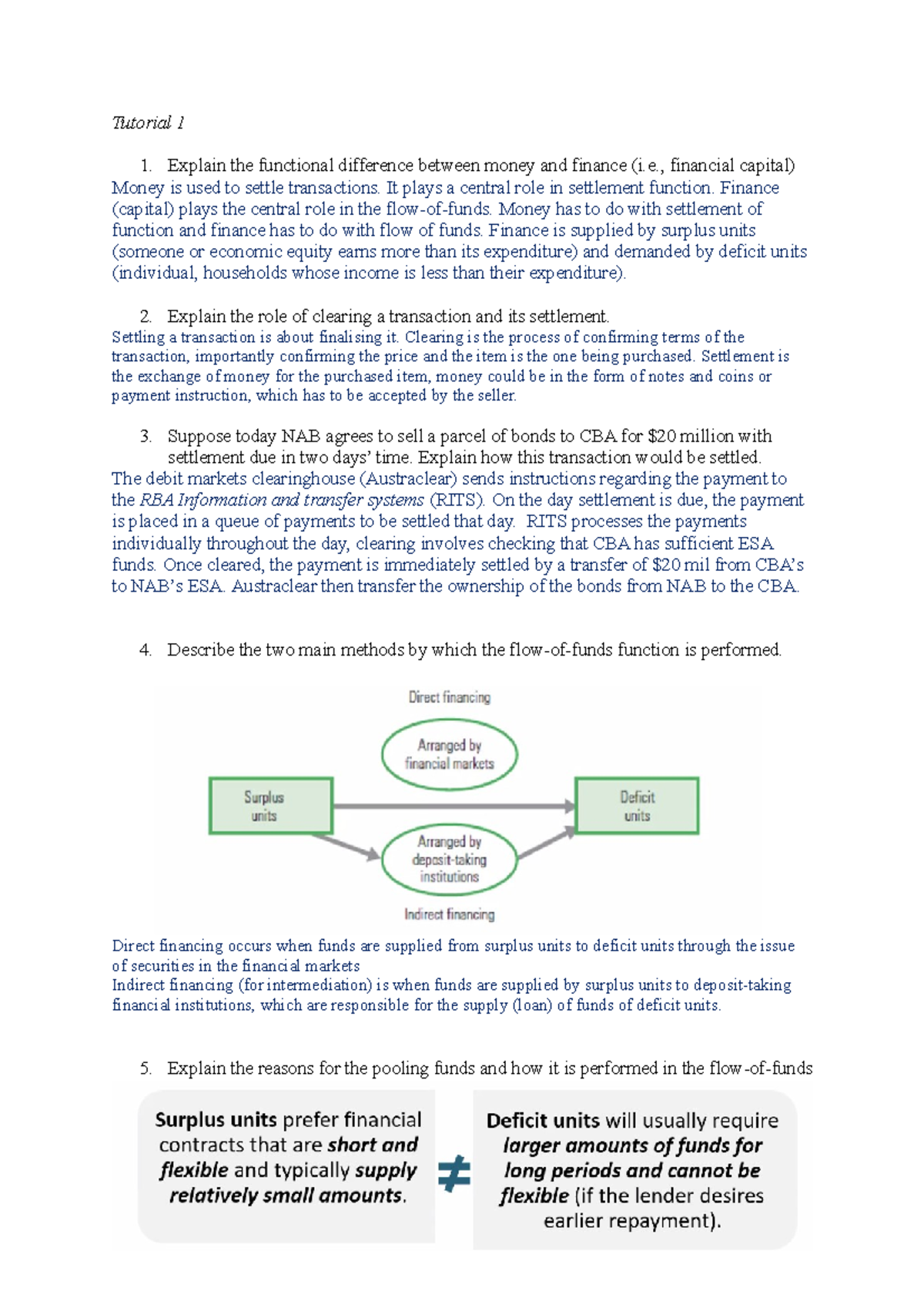 Tutorial 1 Tutorial 1 Explain the functional difference between money