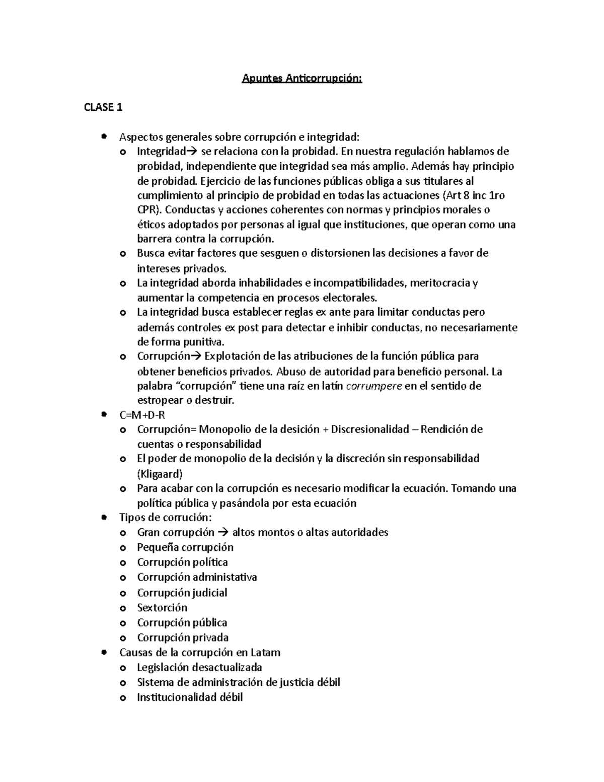 Apuntes Anticorrupción - Apuntes Anticorrupción: CLASE 1 Aspectos ...