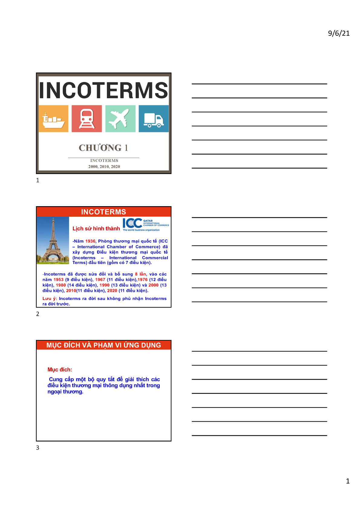 ChƯƠng 1 CÁc ĐiỀu KiỆn ThƯƠng MẠi QuỐc TẾ ChƯƠng 1 Incoterms 2000 2010 2020 1 Incoterms Lịch 2858