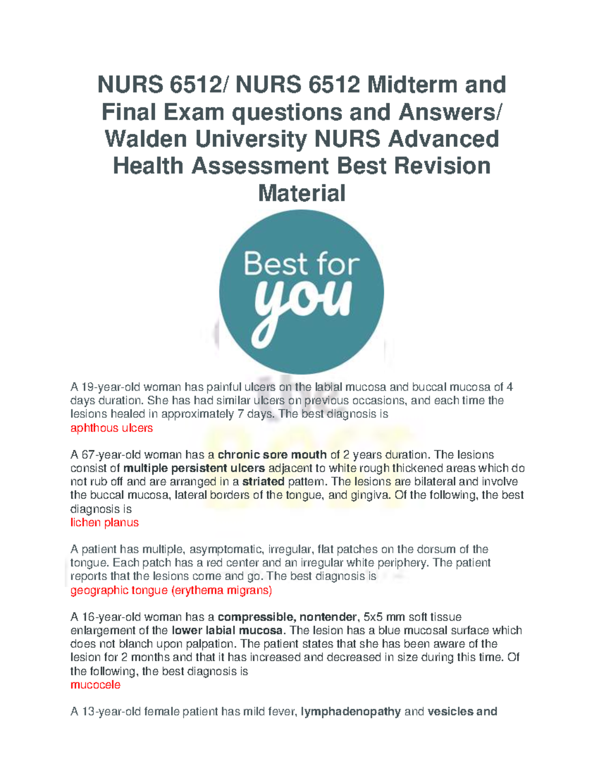 Hlth Wgu C720 Oa Latest Exam 2023 2024 Real Exam 200 Questions And Correct Answers Studocu Hlth Wgu C720 Oa Latest Exam 2023 2024 Real Exam 200 Questions And Correct Answers Studocu