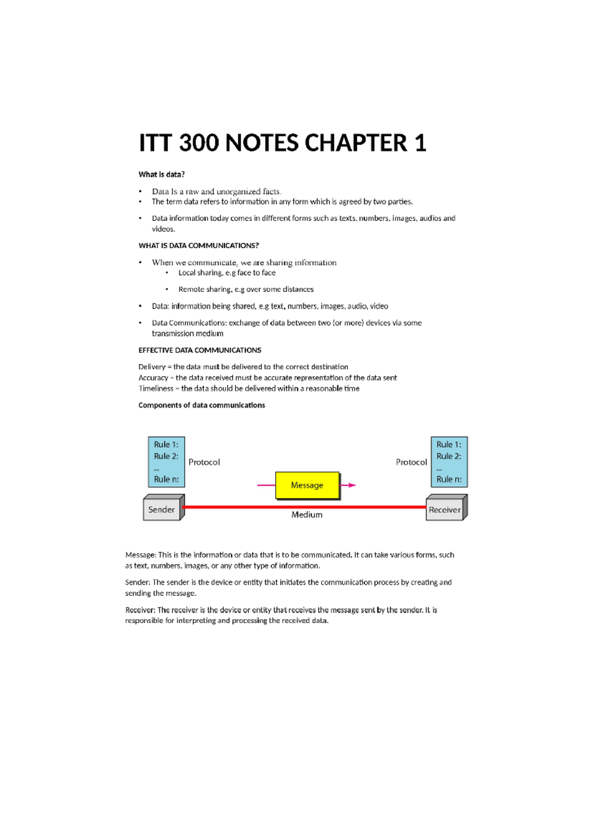 ITT300 Notes PAGE 1 - ITT 300 NOTES CHAPTER 1 What is data? Data Is a ...